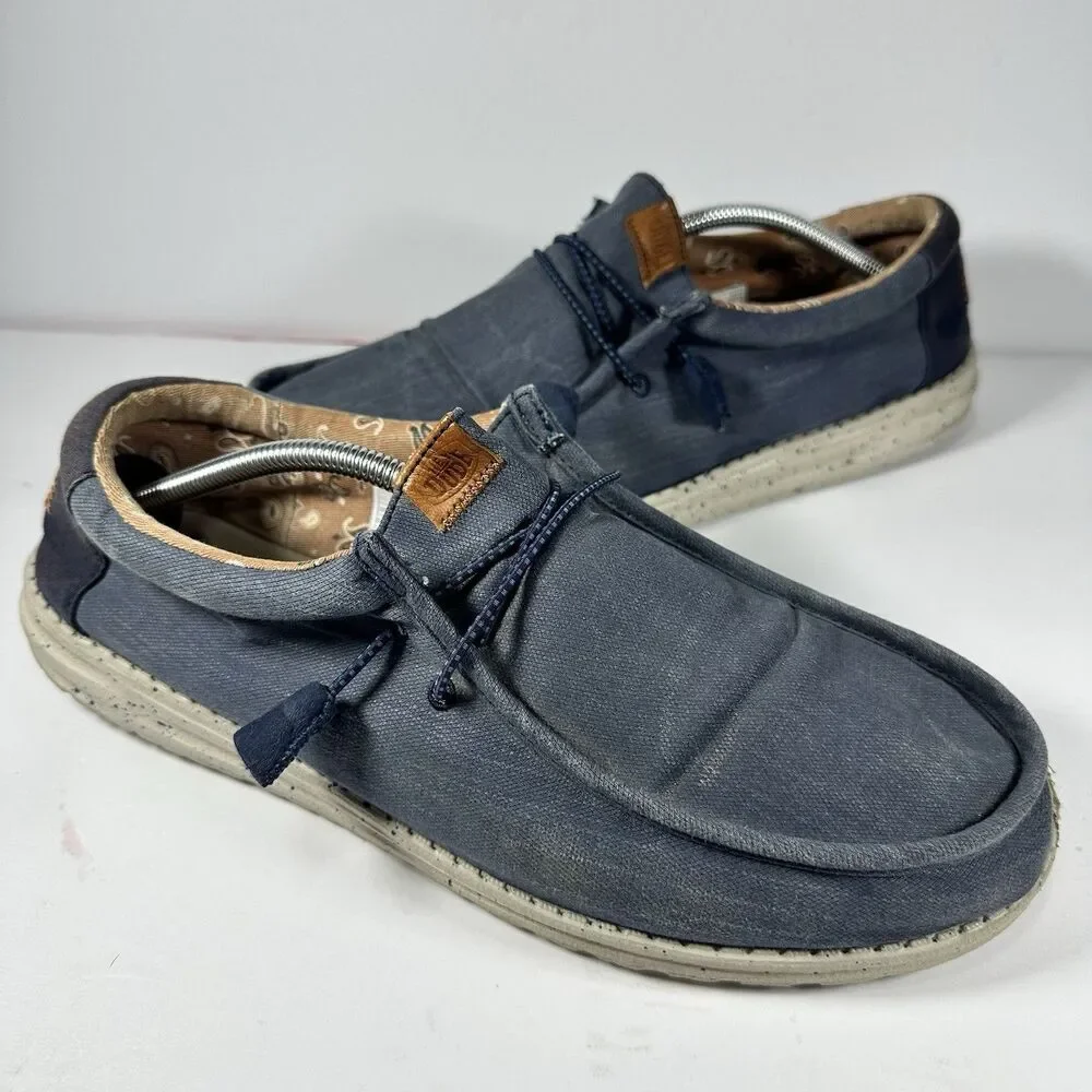 Hey Dude Wally Washed Canvas Navy Blue Men's Shoes Size M13 / EU 46 Loafers